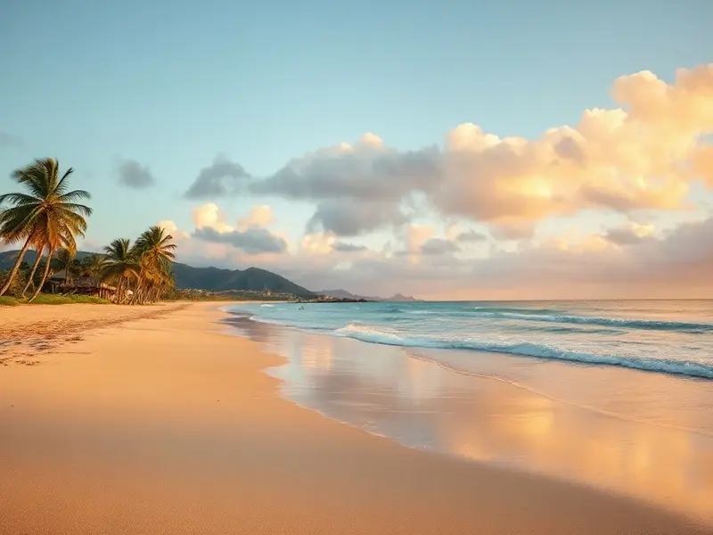 A beach on Oahu's Kahala coast at golden hour