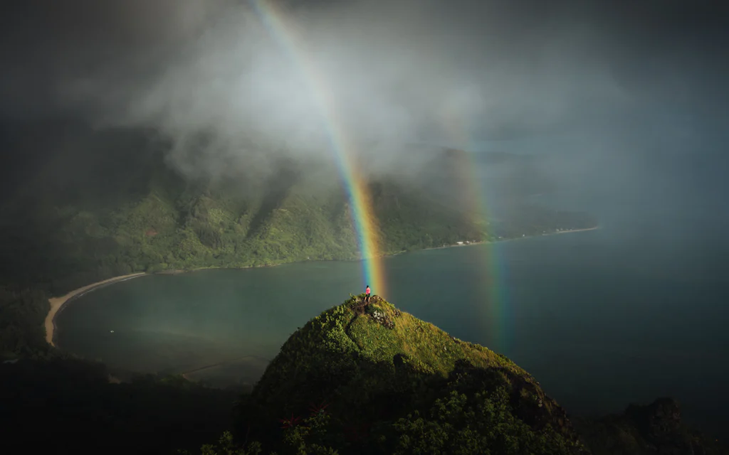 A rainbow over the ocean in Hawaii