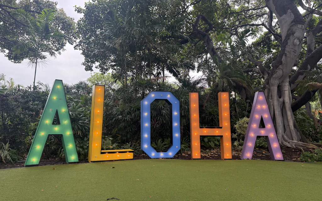 An illuminated Aloha sign in Hawaii