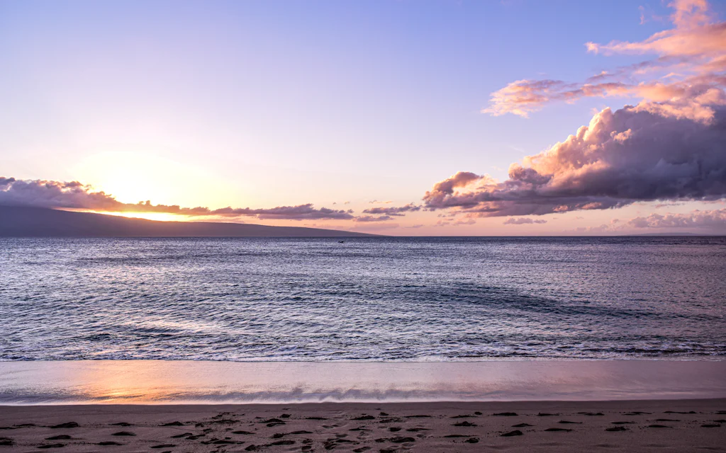 Sunset over Kaanapali Beach on Maui with the island of Lanai across the channel, near Maui Kaanapali Villas