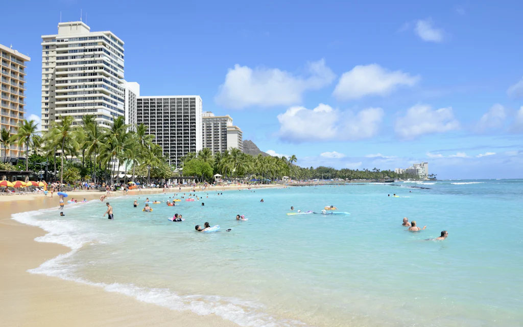 Waikiki Beach with Diamond Head in the background, the heart of things to do in Waikiki