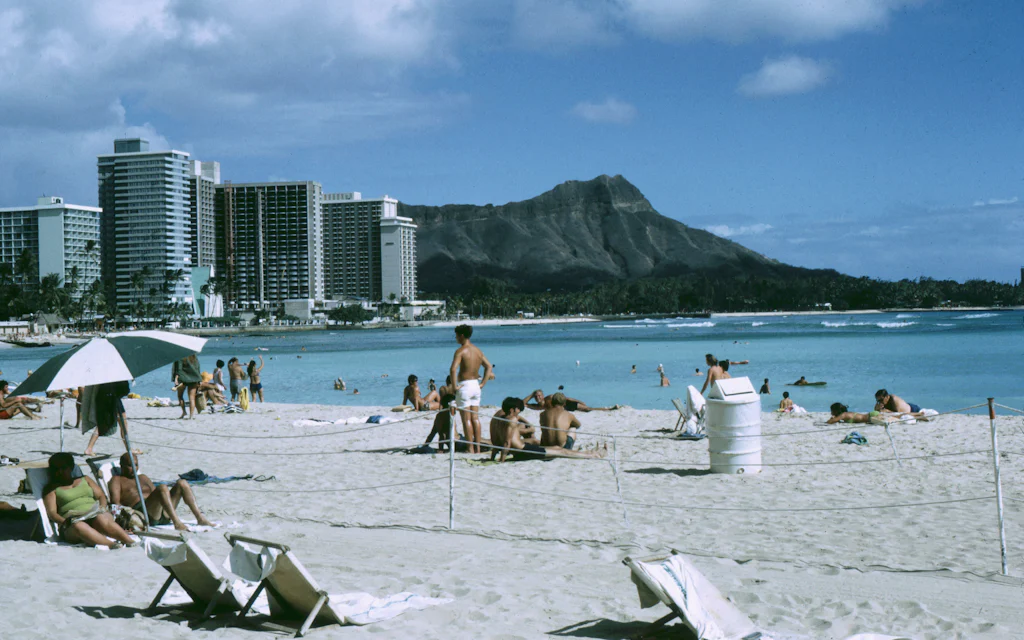Waikiki Beach with Diamond Head in the background, the most popular place to stay in Oahu